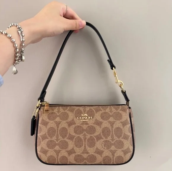 NWT Coach Nolita 19 In Signature Canvas Gold/Tan/Black Plus Extended Chain - Picture 8 of 10